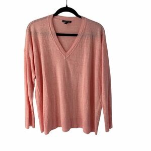 Eileen Fisher Soft Peach Pink V-Neck 100% Linen Lightweight Minimalist Sweater